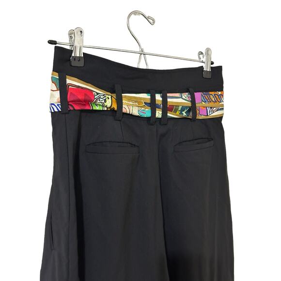 ZIMMERMANN Pants Black Wool High Waist Wide Leg Pleat Colorful Silk Belt size 6 - Picture 5 of 11